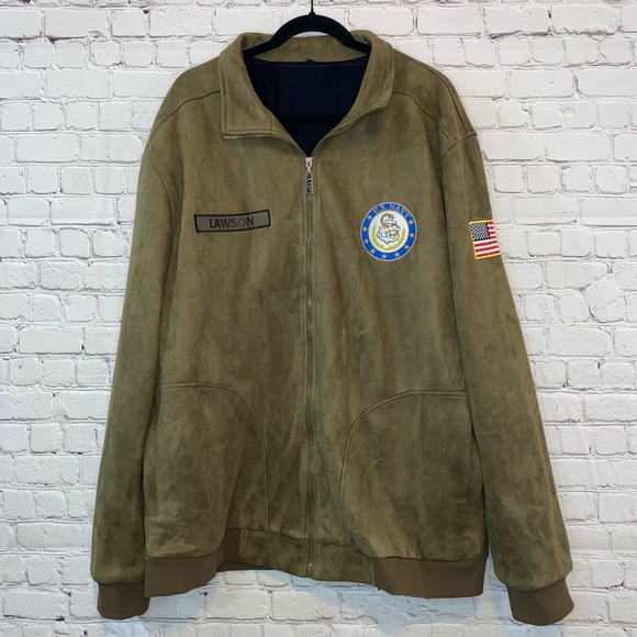 Other - US Navy Faux Suede Full Zip Brownish Green Jacket